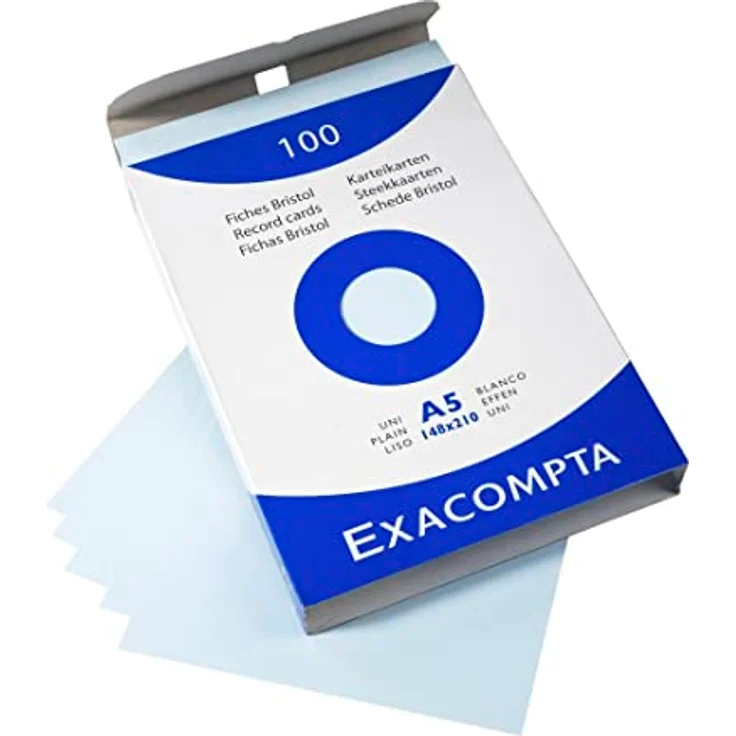 Exacompta 13318B, Packung mit 100 blauen Karteikarten, DIN A5, blanco, ideal für Notizen – Bild 2