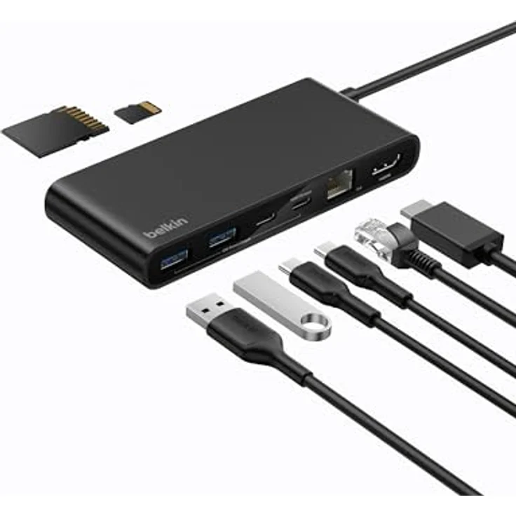 Belkin Connect 8-in-1 USB C Hub, 4K bei 60 Hz, geeignet für Mac-, Windows- und Chromebook-Laptops, 100 W PD, 10 Gbit/s Datentransfer, 2,5-Gbit/s Ethernet, schwarz – Bild 1