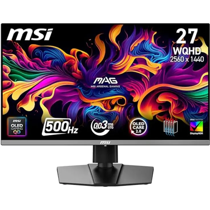 MSI MAG 272QP QD-OLED X50, 27" WQHD Gaming-Monitor, 2560x1440, 500Hz, 0,03ms, Quantum Dot OLED Panel, DisplayHDR True Black 500, HDMI 2.1, DP 1.4a, USB-C (15W PD), Höhenverstellung