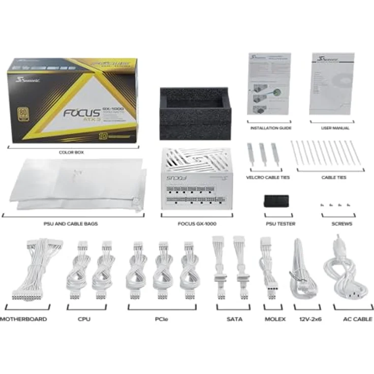 Seasonic Focus GX 80 PLUS Gold Netzteil, modular, PCIe 5.1 - 750 Watt, weiß – Bild 7