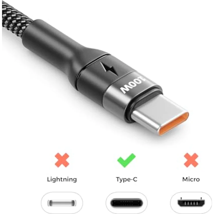 deleyCON 1,5m 100W USB C Ladekabel, gewinkelt 90 Grad, Power Delivery 3.0, schnellladend, kompatibel mit iPhone 17, Samsung Galaxy, MacBook und mehr – Bild 4
