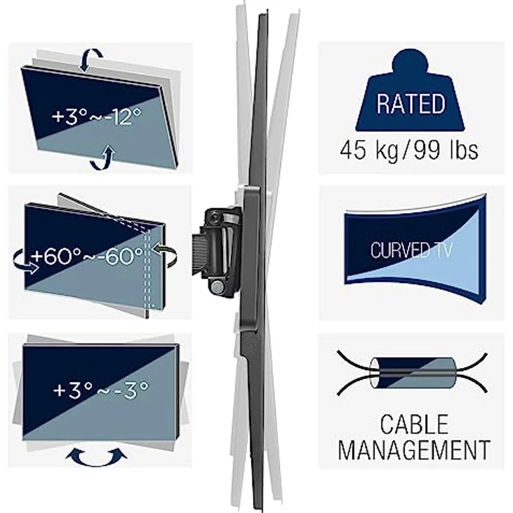 CAVO TV-Wandhalterung, schwenkbar, neigbar, für 32-70 Zoll Bildschirme bis 45 kg, max. VESA 400x400 mm – Bild 3