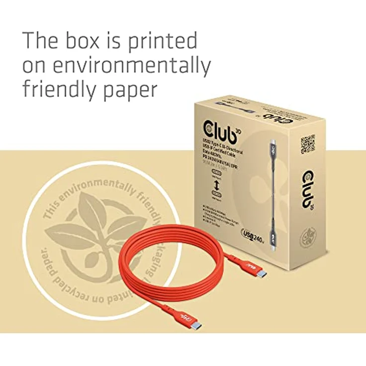 Club 3D USB 2 Typ C Kabel PD 240W, 2m, bi-direktional, 480Mbps, rot – Bild 6