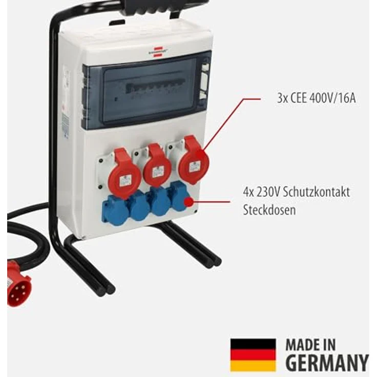 Brennenstuhl Tragbarer Stromverteiler/Baustromverteiler (2x32A + 1x16A CEE-Steckdosen, 2m Kabel, für Baustelleinsatz und ständigen Einsatz im Freien, mit FI-Personenschutz, Made in Germany) – Bild 2