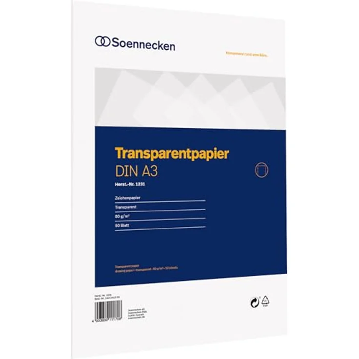 Soennecken Transparentpapier DIN A3, 80 g/m², 50 Blatt, klare Sichtbarkeit für kreative Projekte – Bild 2