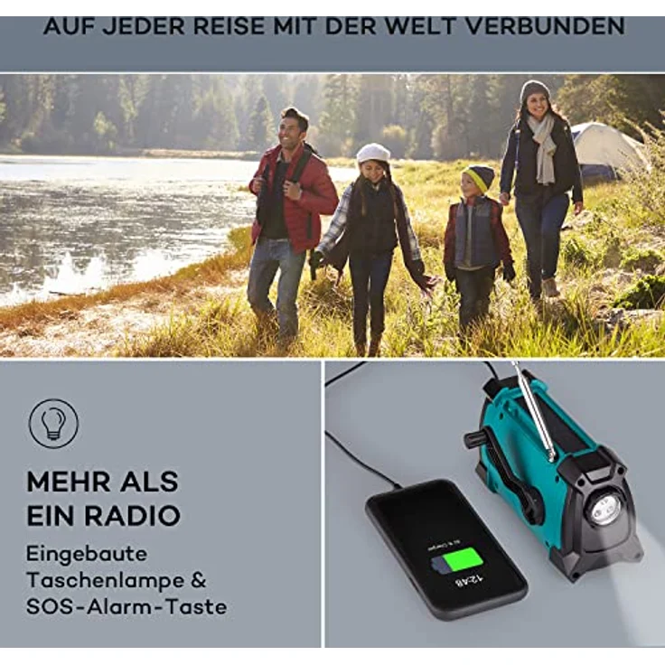 Auna Patagonia DAB+, Aufladbares DAB-Radio mit Bluetooth, LCD Display, Wecker, Akku und USB-Anschluss, Retro-Design, kompakt, wasserfest – Bild 3