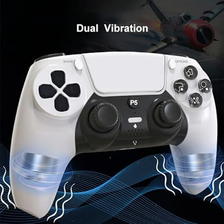 Wigento Wireless Gaming Controller für PS5, Hall Effekt Sensoren, Gyroskop, Dual Vibration, Weiß – Bild 5