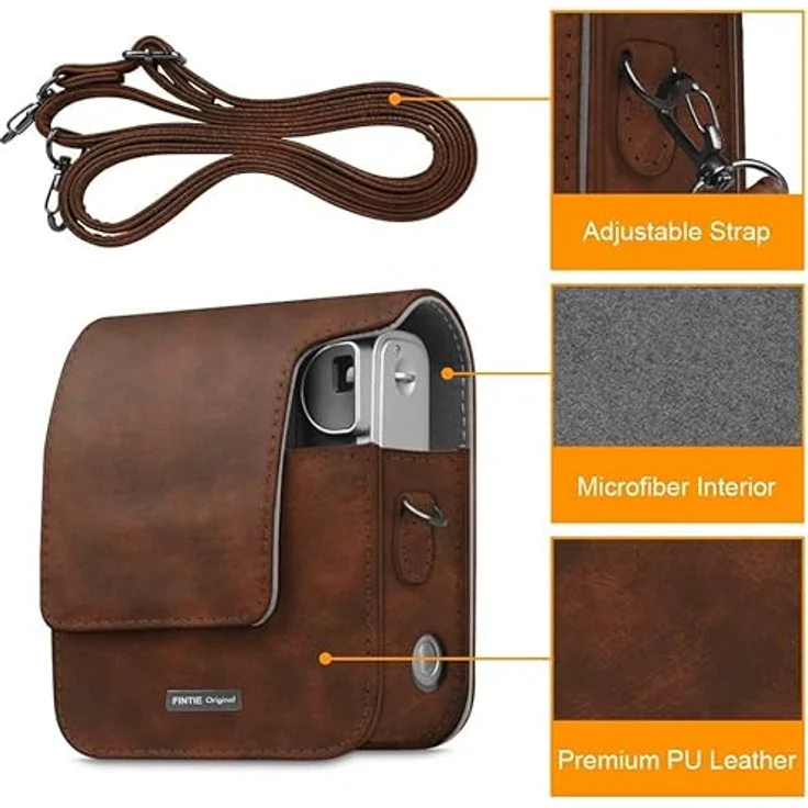 FINTIE Tasche für Fujifilm Instax Mini 90 Neo Classic, Premium Schutzhülle aus Kunstleder mit abnehmbarem Riemen, Braun – Bild 2