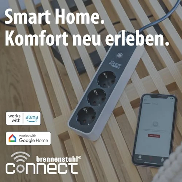 Brennenstuhl Connect Ecolor WLAN Steckdosenleiste 3-fach, Intelligente Mehrfachsteckdose mit 2.4 GHz WiFi, Sprachsteuerung, kostenloser App und 1,5m Kabel, weiß/schwarz – Bild 2