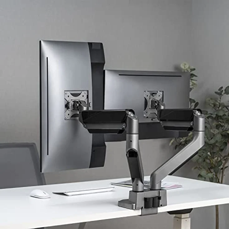 Ergo Office ER-446 Monitorhalterung Gasfeder 17-35" Zoll Schwenkbar Neigbar Drehbar Höhenverstellbar Doppelarm VESA 75x75 100x100 bis 2x15kg, Schwarz – Bild 5
