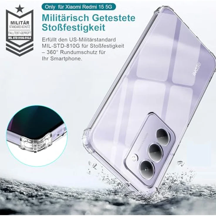 LeYi Hülle für XiaoMi Redmi 15 5G, Transparente TPU Silikon Handyhülle mit 2 Schutzfolien, Stoßfest und Kameraschutz, Crystal Clear Design – Bild 4