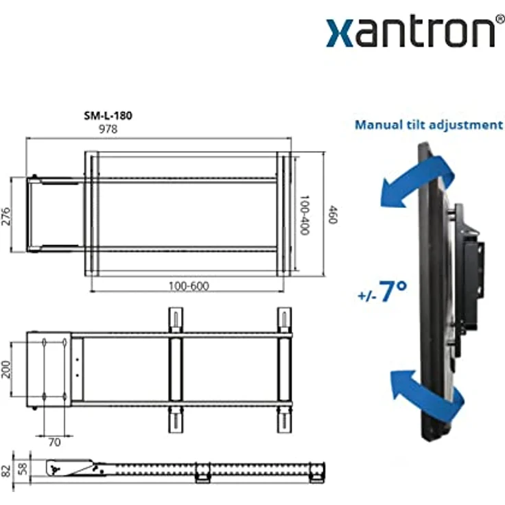 Xantron® PREMIUM-SM-L180 Elektrische TV Wandhalterung / Schwenkbar & Neigbar / 32-65 Zoll / Geringer Wandabstand / inkl. Montagematerial – Bild 4