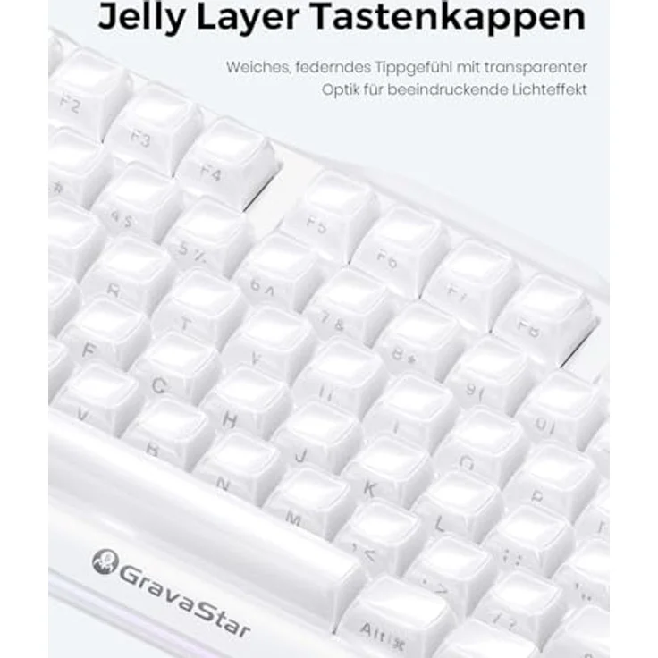 GravaStar Mercury K1, Mechanische Gaming Tastatur mit Aluminiumrahmen, RGB-Beleuchtung, kabellos, Weiß – Bild 4