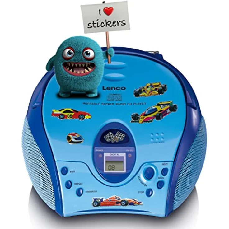 Lenco SCD-24 Kids CD-Player blau CD-Player FM-Radio klinken stickers – Bild 3