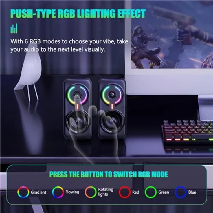 ONIKUMA L6 Multimedia Gaming Speaker, 10 Watt mit BT5.0 und multicolor LED-Beleuchtung, Schwarz – Bild 4
