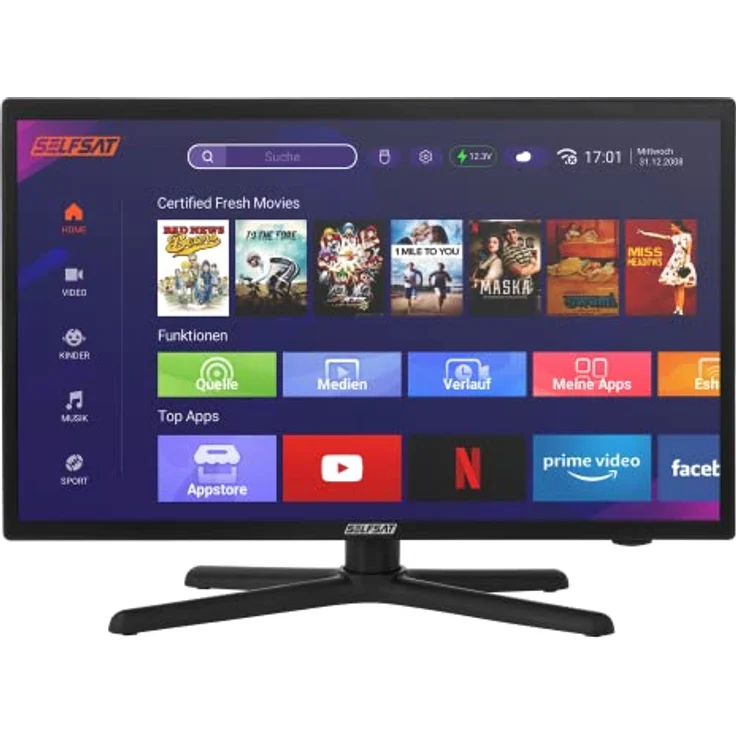 SELFSAT SMART LED TV 1224 (60cm/24) in Schwarz, Full-HD Smart-TV mit Triple-Tuner, WLAN und Bluetooth – Bild 2