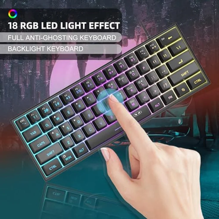 Magegee TS91, Kabelgebundene 60% Gaming-Tastatur mit RGB-Beleuchtung, Schwarz – Bild 2