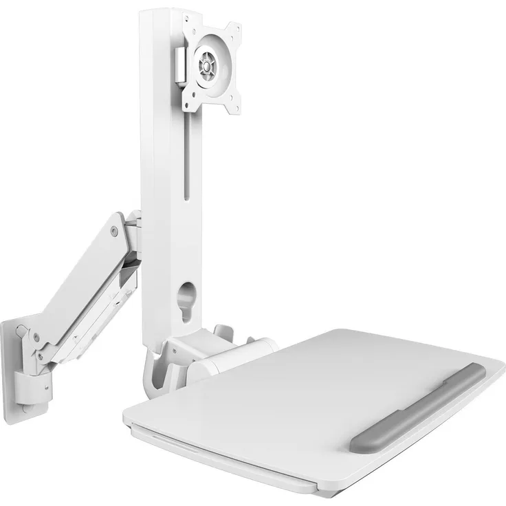 Icy Box IB-WS700-W, Wandmontierte Sit-Stand-Arbeitsstation mit Monitor Halterung, Weiss, höhenverstellbar, ergonomisch, Kabelmanagement