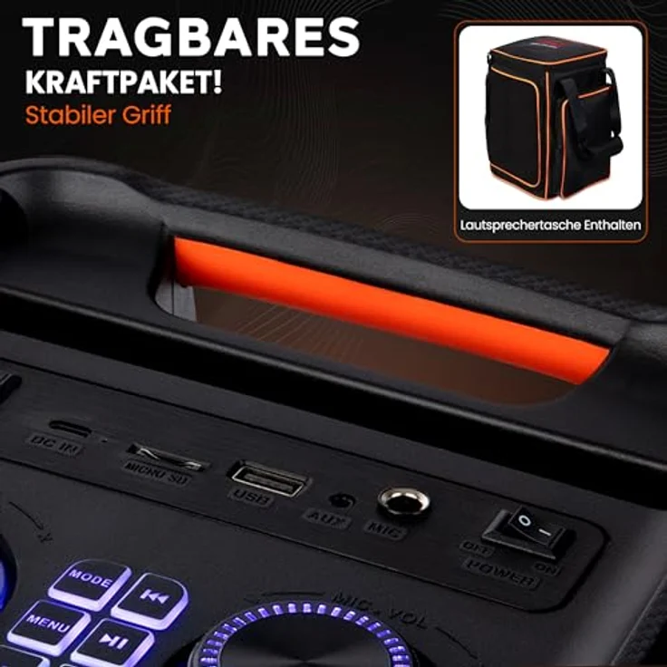 Pyle PBT80A, Bluetooth Partybox mit 100W Leistung, sattem Bass, klaren Höhen, DJ LED Licht, tragbar mit Fernbedienung und Tragetasche, Indoor/Outdoor – Bild 5