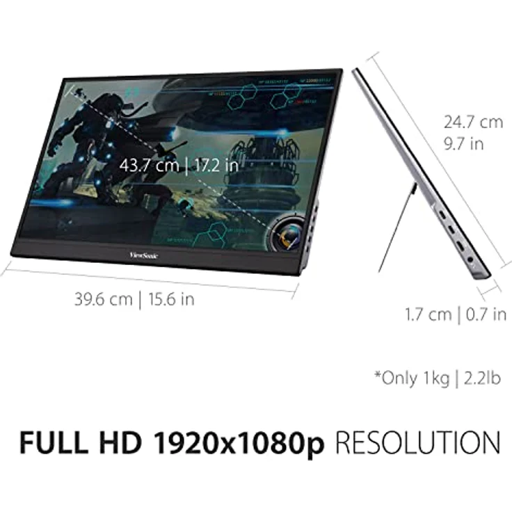 Viewsonic VX1755 43,9 cm (17 Zoll) Portable Gaming Monitor (Full-HD, IPS-Panel, 144 Hz) Schwarz, 9.7"x15.6"x0.7" – Bild 5