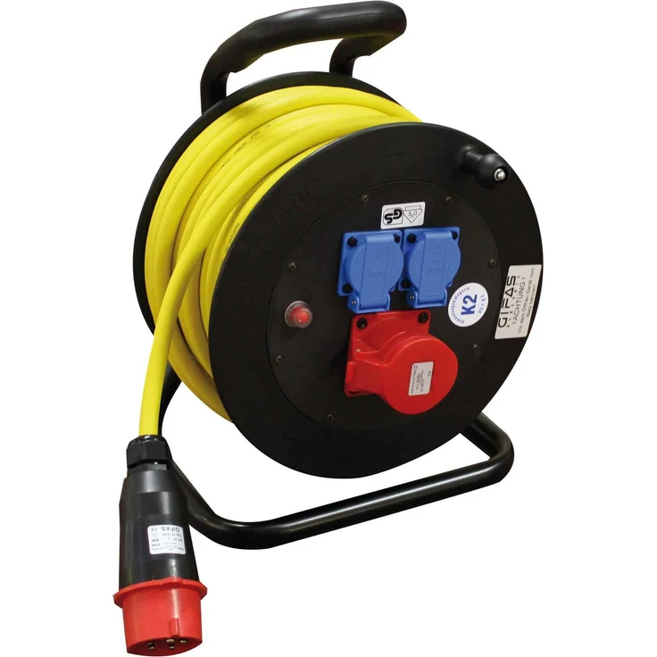 Gifas Electric Vollgummi-Leitungsroller, Kabelrolle mit 30 m GIFAS-PROFLEXX-07 Leitung, 2.5 mm², IP 54, Thermo-Überlastschutz, verzinktes Stahlrohrgestell
