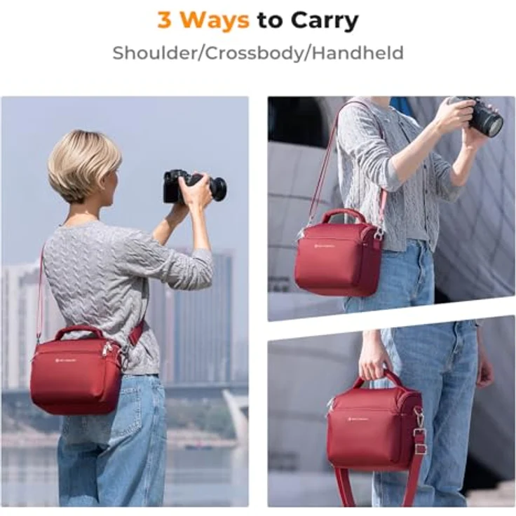 K&F CONCEPT Kamera-Rucksack, SLR-Umhängetasche mit herausnehmbarer Trennwand, wetterfester Fototasche für den Alltag, Rot – Bild 5