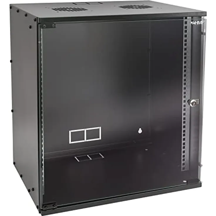 HMF 65712-02 Netzwerkschrank, Serverschrank 19 Zoll | 12 HE | 400 mm Tiefe | Glastür | Schwarz