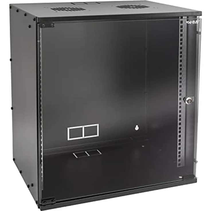 HMF 65712-02 Netzwerkschrank, Serverschrank 19 Zoll | 12 HE | 400 mm Tiefe | Glastür | Schwarz – Bild 1