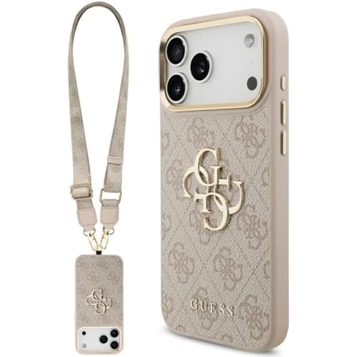 CG MOBILE Guess 4G Classic Logo Hülle für iPhone 17 Pro Max, Kunstleder/TPU/PC, pink, mit großem Riemen und Metallknöpfen – Bild 1
