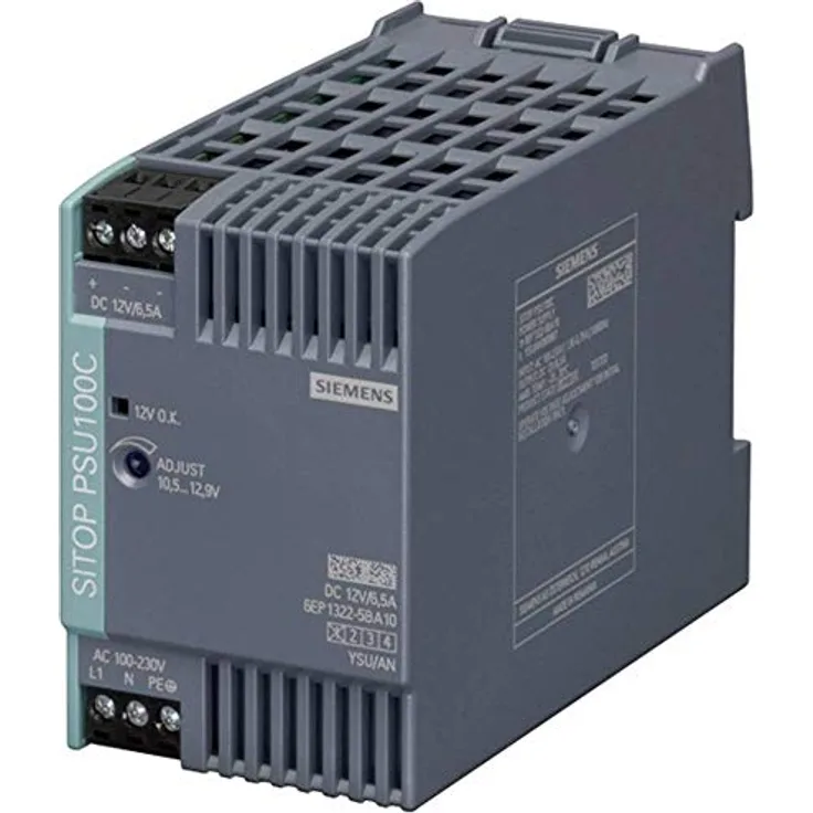 Siemens SITOP PSU100C, Hutschienen-Netzteil 12 V/DC, 6,5 A, 78 W, 1 Ausgang, geringe Verlustleistung