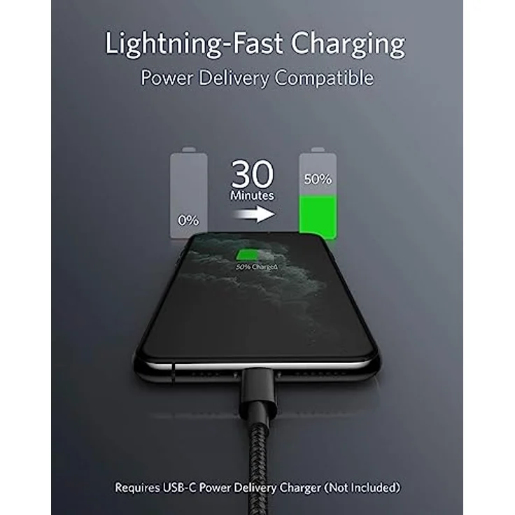 Anker USB C auf Lightning Kabel, New Nylon USB-C auf Lightning Ladekabel, 1 Meter lang, MFi-Zertifiziert, für iPhone SE/11 Pro/X/XS/XR / 8 Plus/AirPods Pro, Unterstützt Power Delivery - Preisvergleich – Bild 2