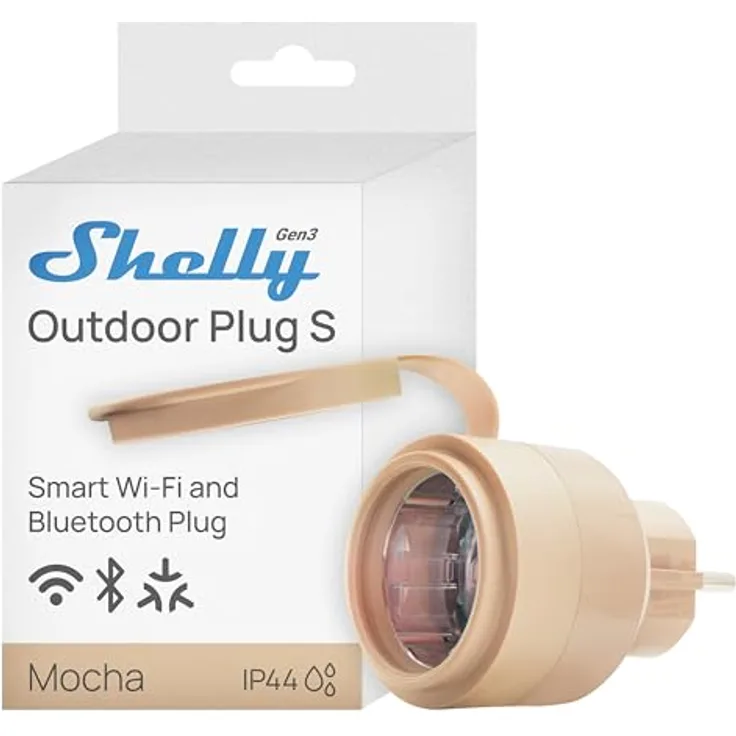 Shelly Outdoor Plug S Gen3, WLAN Smarte Steckdose IP44, 12A, 2500W, Matter-Zertifiziert, Außenautomatisierung, Leistungsmessung, Alexa, Google Home, Apple Homekit