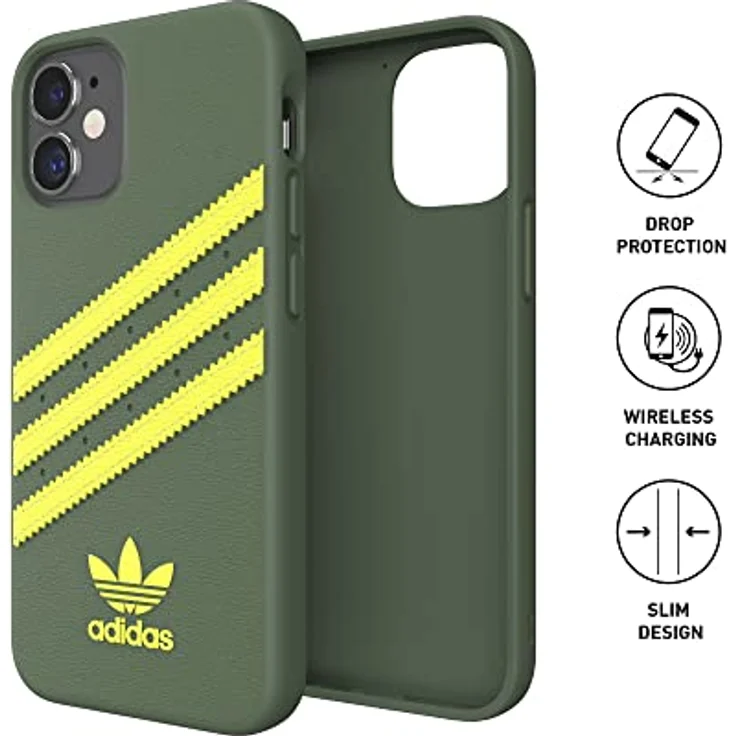 adidas EX7915 Hülle für iPhone 12 Mini 5.4, Booklet Schutzhülle mit stoßfesten erhöhten Kanten, Wild Pine/Säuregelb, Original Zubehör – Bild 3