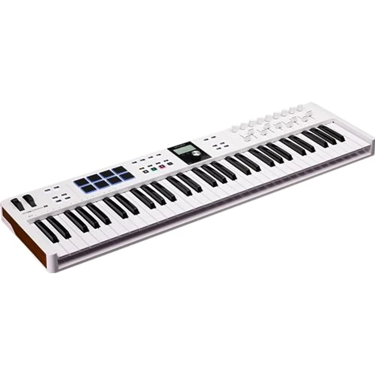 Arturia - KeyLab Essential 61 mk3 - MIDI Controller-Keyboard für die Musikproduktion - 61 Tasten, 9 Drehregler, 9 Fader, ein Modulationsrad, ein Pitch-Bend-Rad, 8 Pads - Weiß – Bild 2