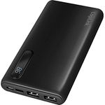 Logilink PA0280 - Powerbank 10.000 mAh, 2X USB, 2-in-1 Kabel, mit Display, gleichzeitziges Aufladen von 2 Geräten, Farbe: Schwarz