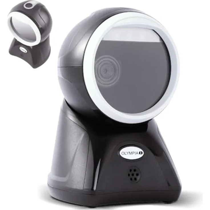 Olympia LS 7100, Omnidirektionaler 2D Standscanner mit automatischem Barcode-Scan, USB & RS232, hochauflösender Sensor für POS, Retail & Lager, robuster Standbetrieb