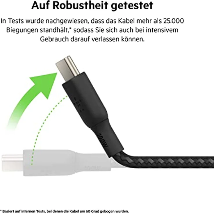 Belkin geflochtenes USB-C-USB-C Kabel 100W 2m schw. CAB014bt2MBK – Bild 4