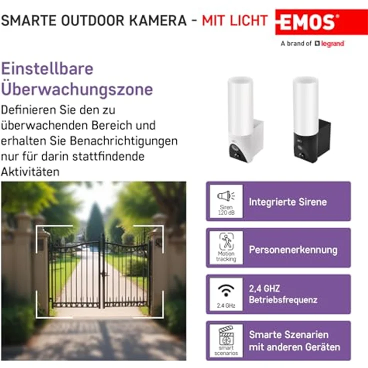 Emos GoSmart Rotierende Outdoor IP Kamera mit WiFi und Licht IP-310 TORCH, schwarz (2304 x 1296 Pixels), Netzwerkkamera, Schwarz – Bild 3