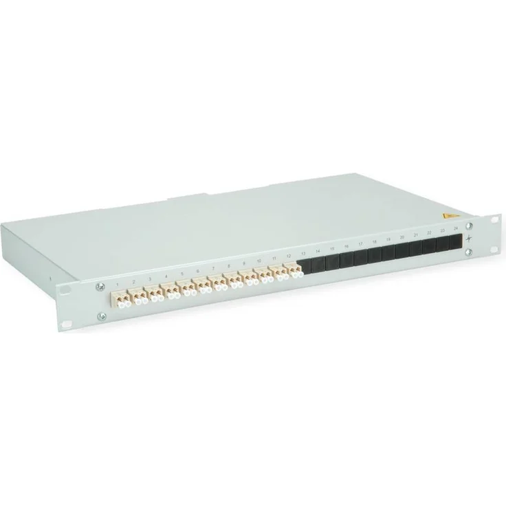 Telegärtner BASIS LWL-Panel, 12x LC Duplex Kupplungen, beige, OM2, 1HE Festeinbau