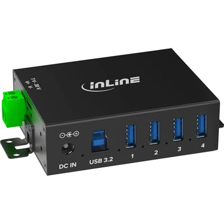 InLine USB 3.2 Gen.1 Industrie-Hub 4 Ports, Aluminiumgehäuse, DIN-Schienen-Montage, aktiver Hub mit Netzteil, 5Gb/s, Modell 35396A – Bild 1