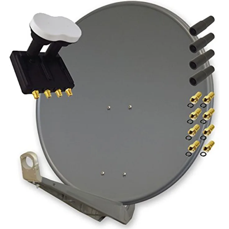 PremiumX Deluxe 85 Alu SAT Antenne, anthrazit, mit Quad Monoblock LNB 3° für 4 Teilnehmer, 39,5dB Gewinn