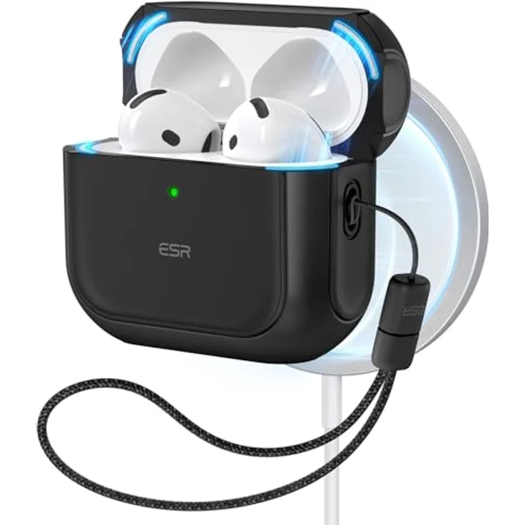 ESR Orbit Hybrid Hülle für AirPods 4 Gen (2024), Schwarz, mit Handschlaufe, magnetischem Deckel und kabellosem Laden, MagSafe bereit, hybrider Sturzschutz – Bild 1