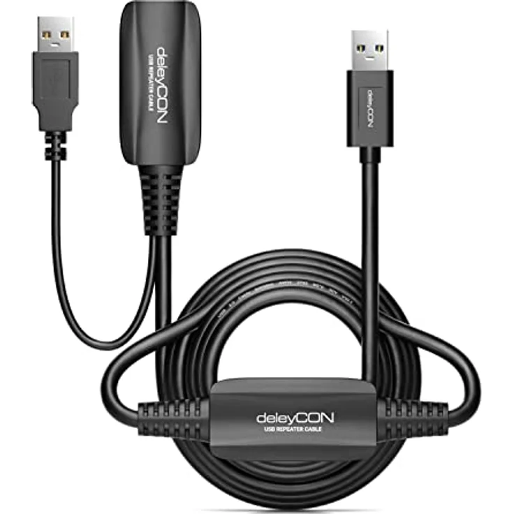 deleyCON 10m Aktive USB Verlängerung mit Signalverstärker USB 3.2 Gen1 (USB3.0 mit 5 GBit/s) USB-A auf USB-A in Schwarz – Bild 5