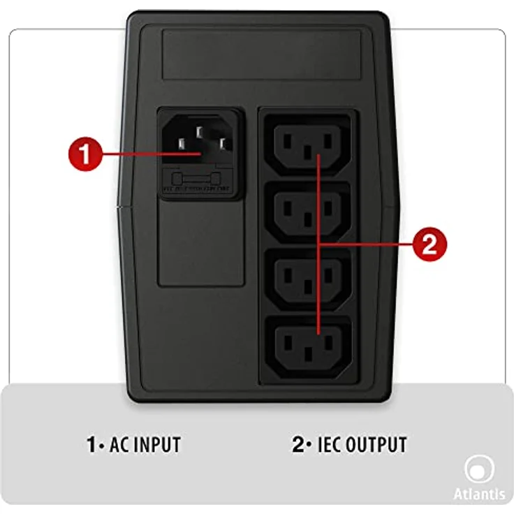 Atlantis Land OnePower PX1100, Unterbrechungsfreie Stromversorgung (USV) 1,1 kVA, 550 W, 4 AC-Ausgänge, LED-Display, kompakte Bauweise – Bild 3