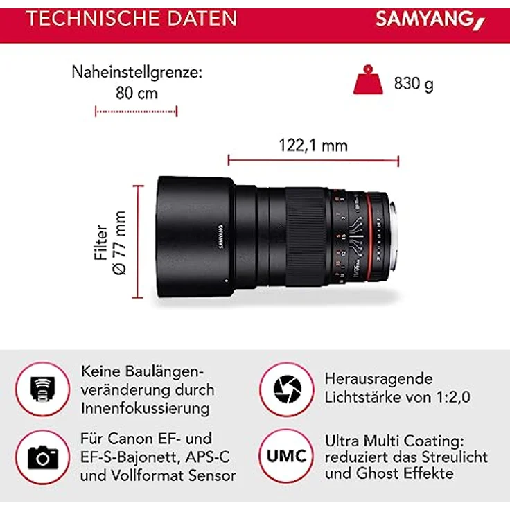 Samyang 135mm F2.0 Objektiv für Anschluss Canon EOS – Bild 2