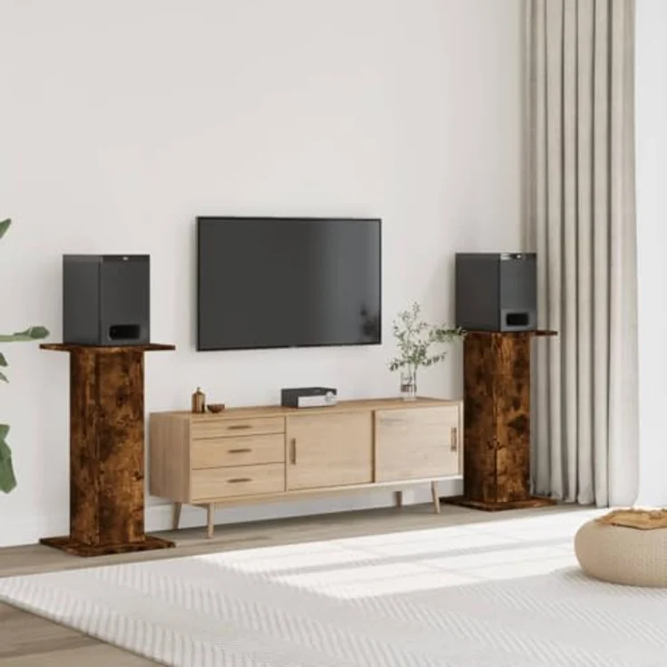 vidaXL Lautsprecherständer 2er Set, hoher Boxenständer aus Räuchereiche mit stabiler Oberfläche und hohlem Design für verbessertes Audio-Hörerlebnis – Bild 2
