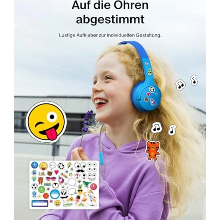 Belkin SoundForm AUD010hqBL, kabelgebundene On-Ear Kopfhörer für Kinder, blau – Bild 7