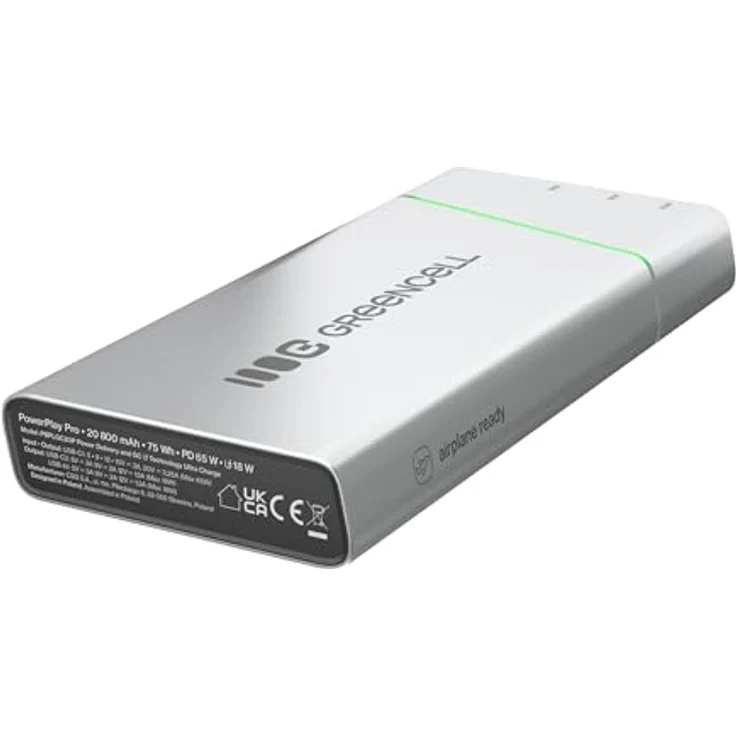 Greencell PowerPlay Pro, Powerbank 20800mAh 65W mit 2x USB-C PD und 1x USB-A, Schnellladung für MacBook, iPhone 16/15/14 Pro Max, airline approved, ideal für Reisen – Bild 3