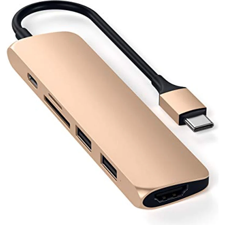SATECHI Slim Aluminium Type-C Multi-Port Adapter V2 mit USB-C PD, 4K HDMI (60Hz), Micro/SD Kartenleser, USB 3.0 – Kompatibel mit 2022 MacBook Pro/Air M2, 2020 MacBook Pro/Air M1 (Gold) – Bild 4