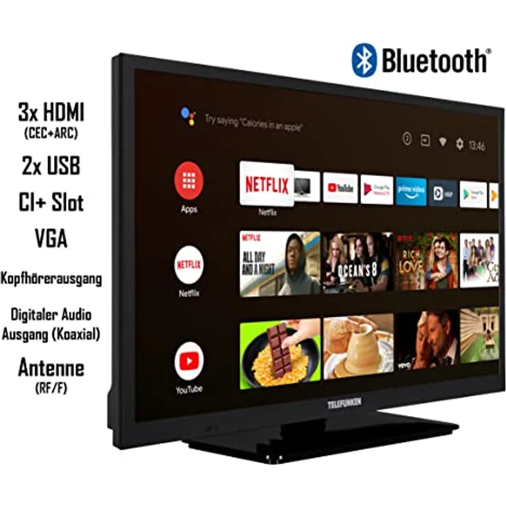 TELEFUNKEN XH24AN550MV 24 Zoll Fernseher/Android Smart TV (HD Ready, HDR, Triple-Tuner, 12 Volt, Bluetooth) [2023], Schwarz – Bild 2